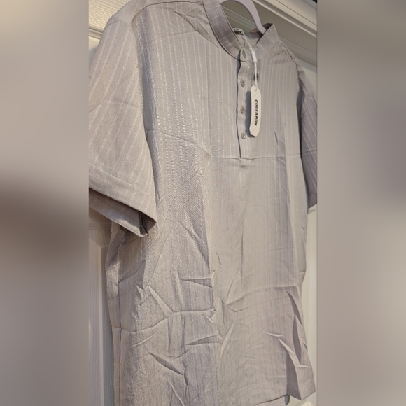 COOFANDY NWT Men's Gray Short Sleeve Striped Buttoned Casual Shirt Size Large - Picture 5 of 15